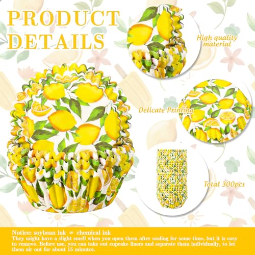 AnyDesign 300Pcs Lemon Cupcake Liners Paper Baking Cups Summer Fruit Standard Muffin Cupcake Wrappers for Birthday Bridal Baby Shower Party Supplies - style: Lemon
