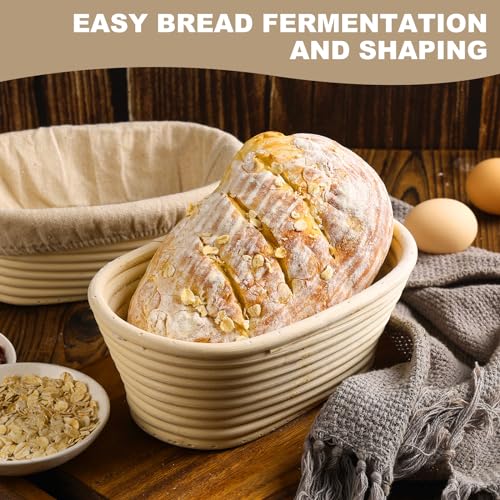 Banneton Bread Proofing Basket, 2 Pack 10 inch Oval Shaped Sourdough Banneton Baskets, Banneton Bread Basket for Sourdough Baking Supplies - size: 10Inch