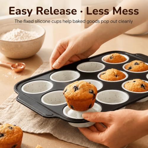 2 Pack Silicone Muffin Pans for Baking, 12-Cup Muffin Tin with Metal Frame - color: 2 White