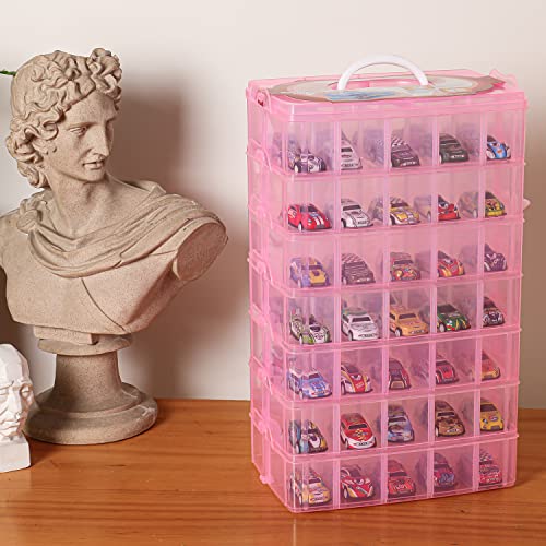 Sooyee 7 Layers Stackable Storage Container, 70 Adjustable Compartments Stackable Storage Container for Kids Toys, Art Crafts, Jewelry, Supplies, Mini Case & Letter Sticker Included,Pink - color: Pink, size: 7 Tier