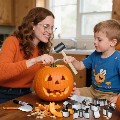 Halloween 24 Pcs Pumpkin Face Carving Kit, Stainless Stencil Cookie Cutter - size: For beginner