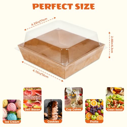100Pcs Small Charcuterie Boxes with Clear Lid, Kraft Food Container