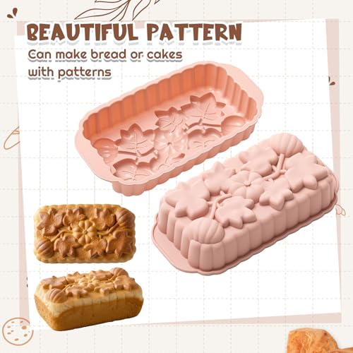 Vesici 3 Pcs Fall Thanksgiving Silicone Loaf Pans, Pumpkin Bread, 6-cup