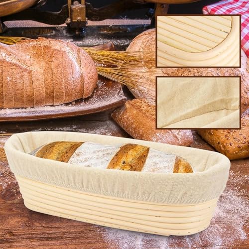 2PACK 12 inch Oval Bread Proofing Basket Banneton Bread Dough Proofing Rising Rattan Basket & Liner for Baking Bread Making - size: 2 PACK 12 inch