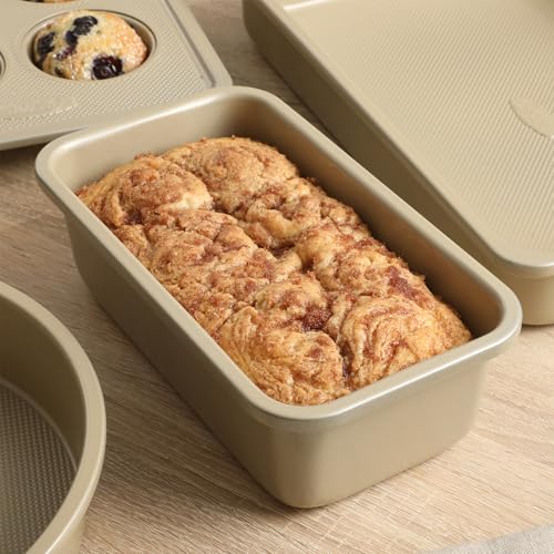 Oster Verlice 5 Piece Carbon Steel Baking Pans Bakeware Set W/Premium PFA Free Nonstick - Champagne Gold - color: Champagne Gold, size: 5-Piece Bakeware Set