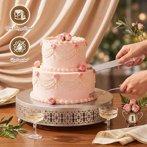 Wenqik Silver Metal Cake Stand 12 Inch with Cutting & Spatula - color: Silver, size: 12 Inch