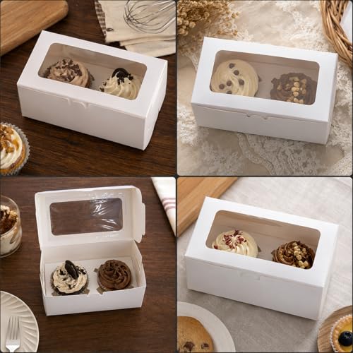 18-Pack 2-Cupcake Boxes with Clear Window, 6.3 x 3.54 x 2.95 Inch