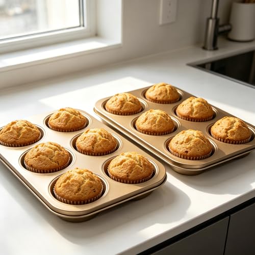 Non-Stick Gold Jumbo Muffin Pans, 6-Cup Set of 2 - color: Gold
