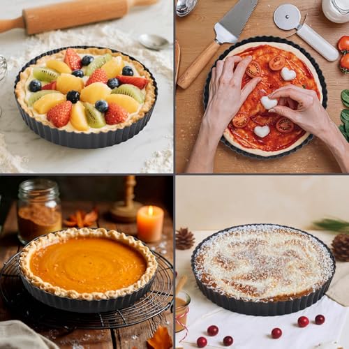 9.5" Fluted Non-Stick Carbon Steel Tart Pan with Removable Bottom - size: 9.5 inches