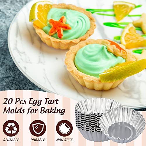 20 Pack Egg Tart Pans, 2.2 x 0.8in Mini Metal Cupcake Pans Pie Cookie Muffin Tins Reusable Baking Mold Cups - size: S