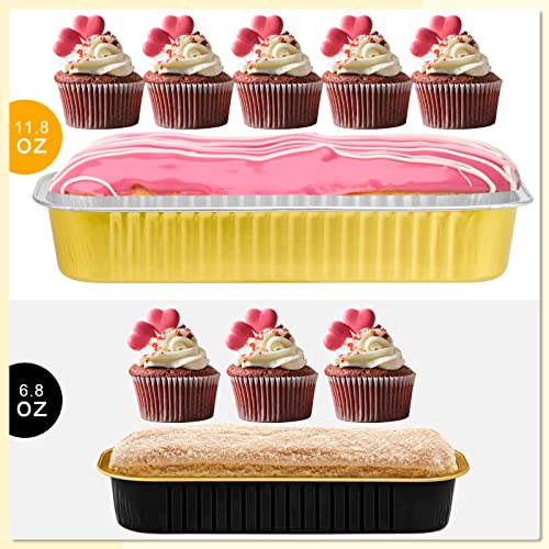 Upgrade Large 11.8oz Mini Cake Pans with Lids and Spoons 30Pcs Mini Loaf Pans Disposable for Gift Giving Bake Sale Lunchbox Baking ContainersSuitable for Bread, Cakes, Treats, Ice Cream - color: 30-pack-Gold
