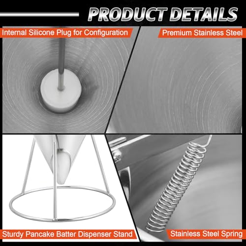 NATGAI 40OZ Stainless Steel Pancake Batter Dispenser with Stand & Nozzles - size: 1200ML/40OZ with 4PCS Silicone Nozzles