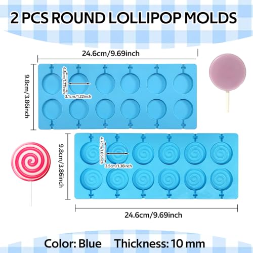 12 Capacity Blue Silicone Lollipop Molds,Hard Candy Chocolate Sucker Mold with 20pcs Bags,20pcs Gold Ties - color: A