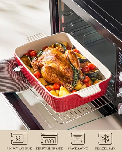 MALACASA 4.4 QT Ceramic Casserole Dishes for Oven, 9x13 Baking Dishes, Red - color: Red