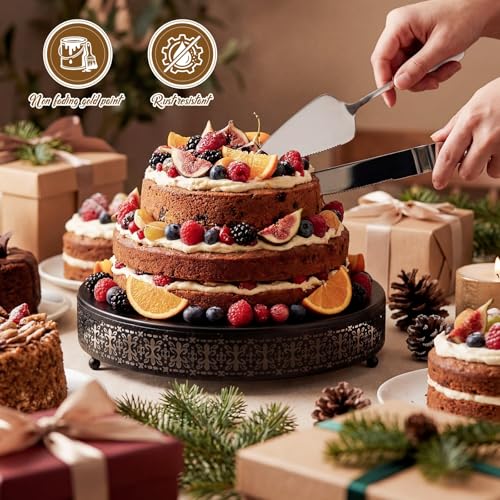 Wenqik Black Metal Cake Stand 14 Inch with Cutting & Spatula - color: Black, size: 14 Inch