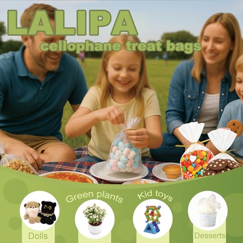 LALIPA 100PCS Clear Cellophane Gift Bags 10x14Inch Thick Cellophane Treat Bags with Twist Ties for Gift Wrapping Party supplies packaging Snack packaging - color: 10x14 Inch (Pack of 100)
