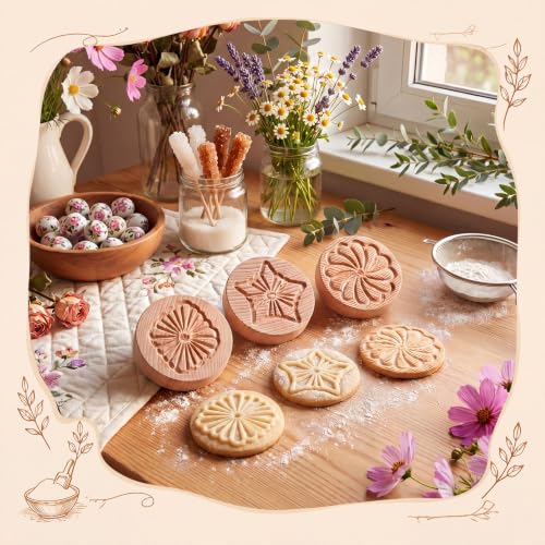 3 Set Pretty Pleated Cookie Stamps, 2.5" Springerle Molds for Baking - style: Pretty Pleated