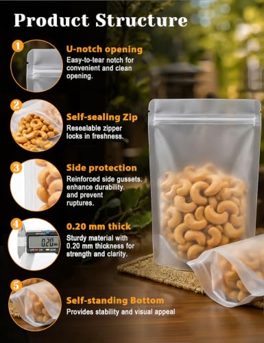 FireKylin 100Pcs Resealable Stand Up Bags, Matte 3.9"x5.9" Food Pouches - color: Matte, size: 3.9" X 5.9"