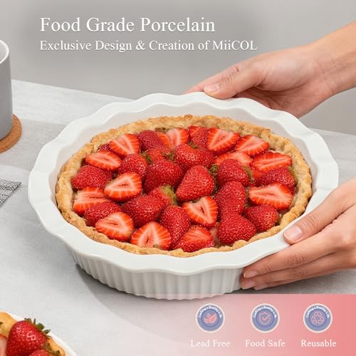 Miicol White Ceramic Pie Pan 50 oz, 9 inch Ripple Edge Deep Baking Dish - size: 9 INCH PACK OF 1