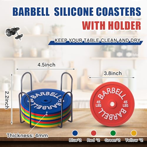 Blushtier 8 Pcs Barbell Bumper Plate Cool Coasters for Gym Lovers, Colorful - color: Colorful