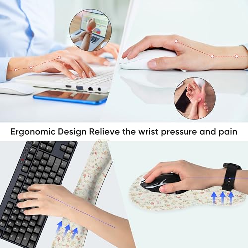 Wrist Rest Support for Mouse Pad Keyboard Set Circle Coaster Gaming Mouse Pad Ergonomic Gel Memory Foam Set for Computer, Laptop, Office, Pain Relief, Comfortably Typing Flowers KM-39 - color: Km-39