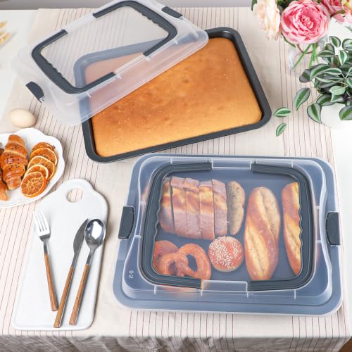 Webake 2 Pack 15x10 Baking Pan with Lid and Handle, Non-Stick Jelly Roll Pan, Rectangle Cake Carrier for Transport & Serve - size: 15 x 10 inch