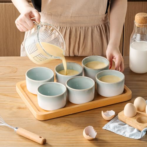 UNICASA 8 oz Ceramic Ramekins Set of 6, Light Blue Ombre Gradient - color: Light Blue, size: 8oz x 6pc