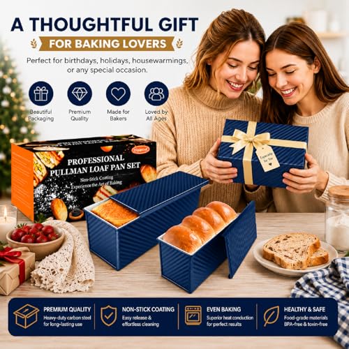 Bread Loaf Pan with Lid-2Pack, 2.2LB & 1LB - color: Blue with White Interior, size: 2.2LB & 1LB