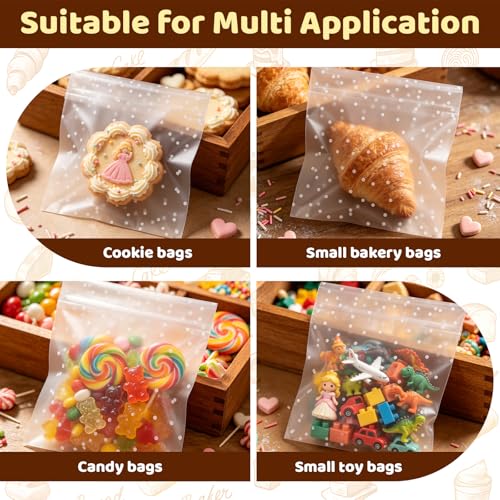 Self Sealing Cellophane Cookie Bags 5.5" x 5.5", 100 Pcs Polka Dot