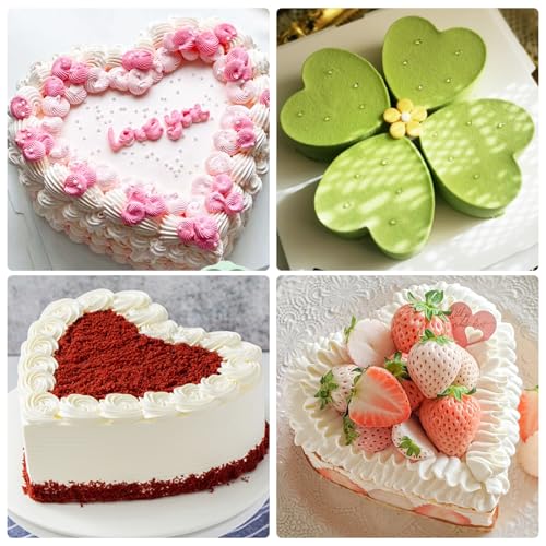 QELEG 4Pcs Heart Shaped Cake Pans,6 inch Silicone Pancake Mold,layer Cake Pan Sets for Jumbo Whoopie Pie, Vegetable Pancakes, Taco Shells, Pizza Crust, Omelet, and Resin Craft(Heart) - color: Heart