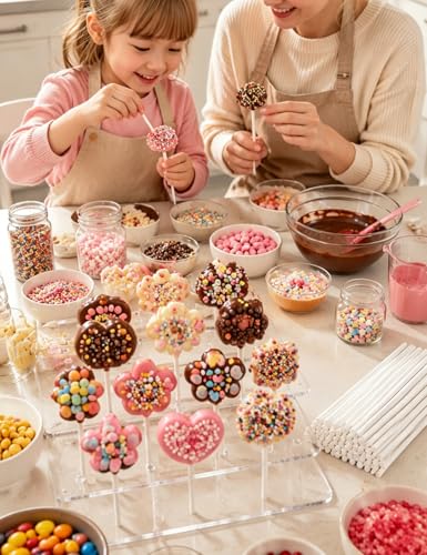 Cake Pop Mold Kit,3D Printed Cake Pop Cutter and Pusher,Cake Pop Roller Mold ,2 Pcs Acrylic Stands,24-Cavity Round Silicone Tray,500-Wrapping Set,Complete Baking Supplies for Party, Birthday,Wedding