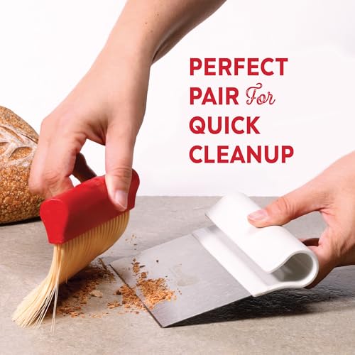KneadAce Bench Scraper - Dough Scraper with Nesting Baker's Brush Set - color: White, Red