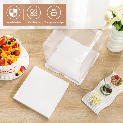 JCD 7" X 7" X 8" Ideal for 4" and 5" Inch two Layer Tiered Cakes Box,6 Pcs Transparent Cake Box with Ribbon for Pastries-Clear Boxes with Lid for Party and Display (White Lid, 7 * 7 * 8inch/6Pcs) - size: White Lid 7inch/6Pcs