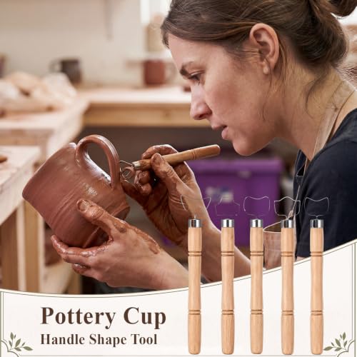 Ferrochef Cup Pottery Molds Clay Tools Set Wooden Sculpture Scraper Pottery Carving Tool Cup Handle Shape Clay Cutters for DIY Mug Vase Art Making (Small-Medium,12, 12, 12oz) - size: 12, 12, 12oz, style: Small-medium