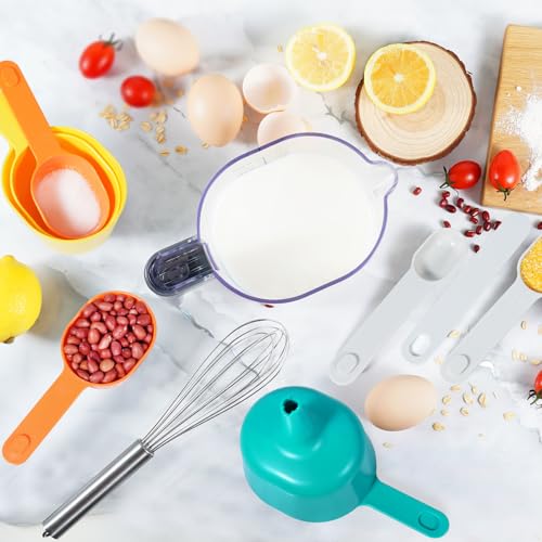 Stackable 10-Piece Measuring Cups and Spoons Set with Lids - color: 10 Piece - Multicolor