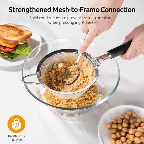 U-Taste Fine Mesh Strainer, 18/8 Stainless Steel Sieve 30 Mesh, M/Black - color: (2) Black, size: M-4.73in