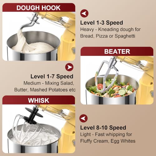 Honinst 4QT Electric Stand Mixer, 10-Speed Tilt-Head Compact Kitchen Mixer - color: Light Gold