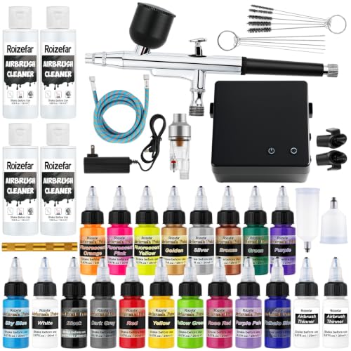Roizefar Airbrush Kit with Compressor & 18 Colors, Cleaners with Thinner