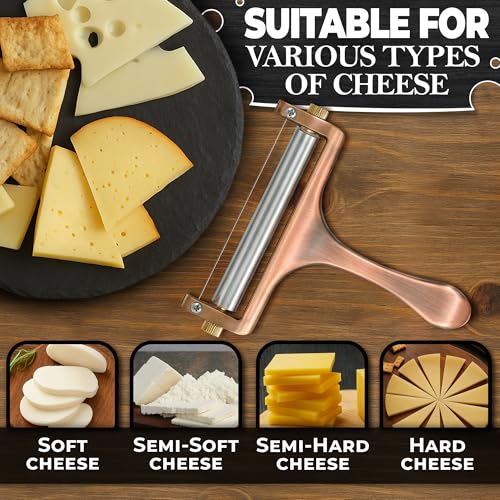 Rolling Cheese Slicer with Wire, Adjustable Thickness (Bronze Wire)