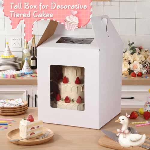 10 Pack Tall Cake Boxes for Tier Cakes 14 x 14 x 16 Inch with Window - size: 14 x 14 x 16 Inches