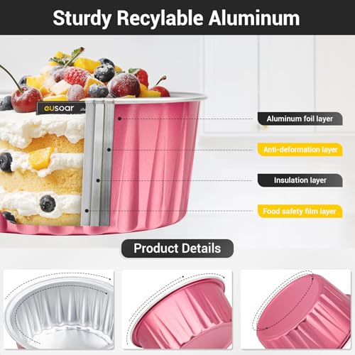EUSOAR Disposable Ramekins with Lids, 60pcs 5oz Foil Dessert Cups, Aluminum Baking Cups Liners Mini Cupcake Containers Cheesecake Creme Brulee Ramekins for Wedding Party Catering Gathering-Carmine - color: Carmine, size: 60pcs