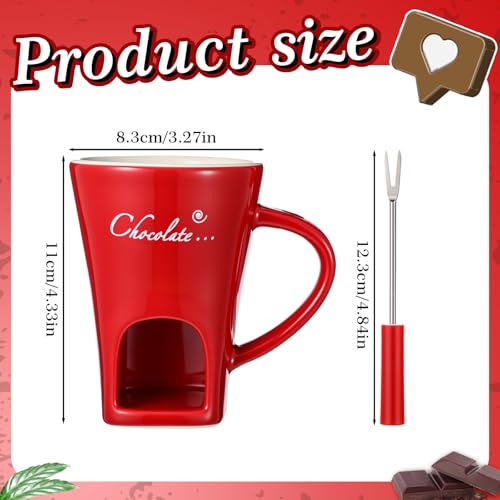 Honeydak 2 Set Chocolate Fondue Mug with Fork ＆ Candle, Red - color: Red