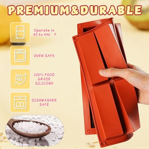 3Pcs Silicone Granola Bar Mold, 8-Cavity Rectangle Protein Bar Mold Silicone Baking Molds for Protein Bar, Non-stick Candy Chocolate Bar Mold for Chocolate Bars,Butter, Cereal, Energy Bars