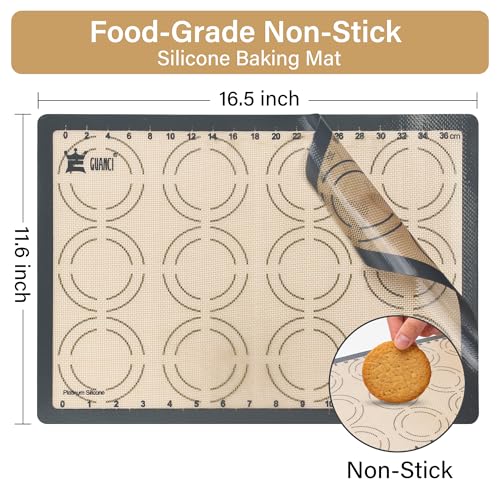 GUANCI 2 Pack Silicone Baking Mats, 11.6" x 16.5" Each, 0.7mm Thick, Food Grade Non-Stick Reusable Baking Mats & Baking Sheet Liners for Cookies, Macarons, Bread, Pizza & Pastry - color: 2PCS-GR