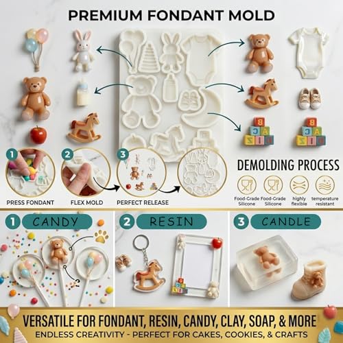 Bear Bunny Silicone Mold for Fondant Cupcake Toppers Dessert Candy - color: Bear Silicone Molds