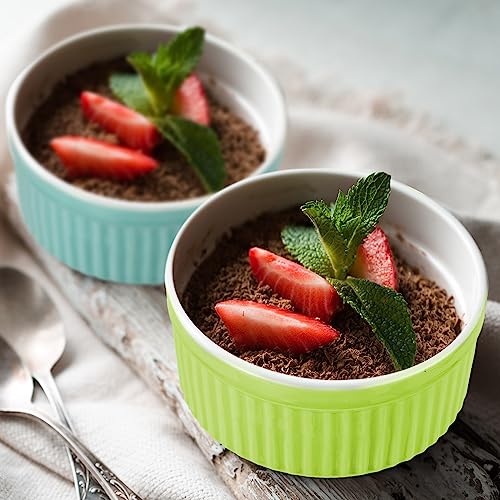 6 Sets Porcelain Ramekins with Lids 8 oz Oven Safe, Multi Colors - color: Multi Colors