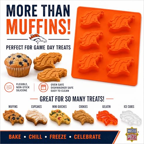 Masterpieces Fan Pans NFL Denver Broncos Muffin Pan - Premium Quality, Educational, and Fun Activity for Kids and Families - Great Gift Idea for Holidays, Birthdays, and Everyday Playtime - style: Denver Broncos
