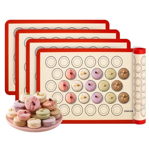 Macaron Baking Mat Silicone Non Stick, Half Sheet Reusable Pack of 4 Red - color: Macaron Baking Mats Red, size: 1/2 Size Pack of 4