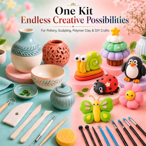 CLAYPRO 42Pcs Clay Tools Kit, Ceramic & Pottery Tools for Adults