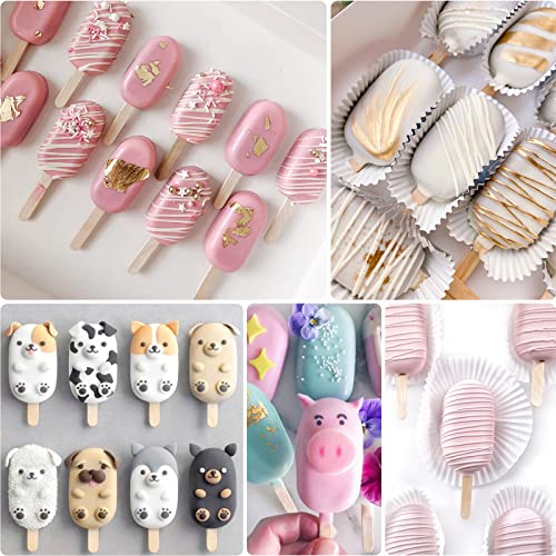 Sakolla Popsicle Silicone Mold with 50 Pcs Wooden Sticks - size: 1 Pc Large - White